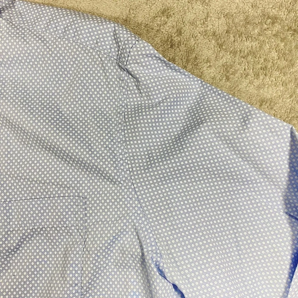 Banana Republic Mens XL Slim Fit Stretch Soft‎ Wash Blue Diamond Print Shirt